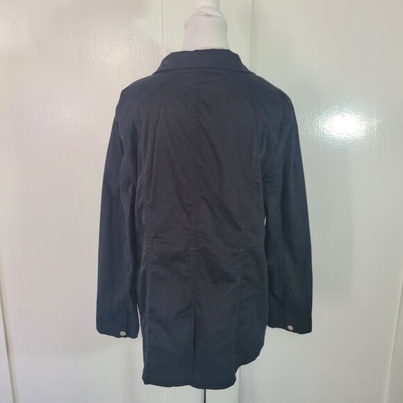 Chico's Size 2 US 12/14 Luxe Twill Utility Jacket Black Gold Minimalist Casual - Picture 4 of 9